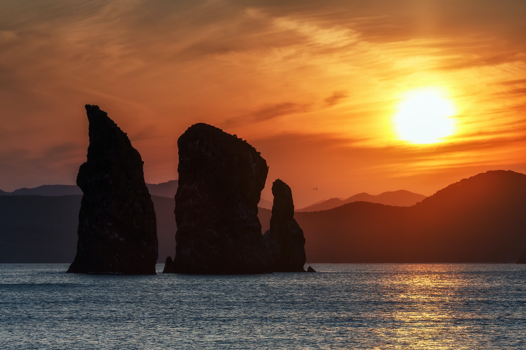 Beautiful Rocks in Pacific Ocean at Sunset
